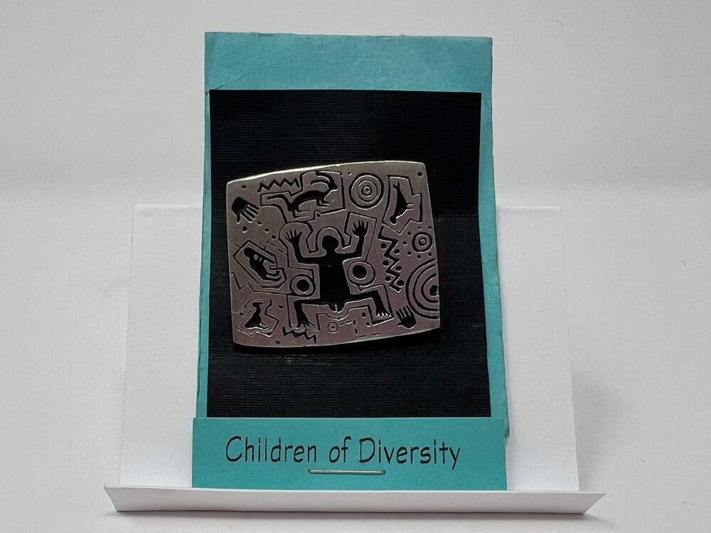 Vintage 2000 Alice Seely Children of Diversity Pewter Brooch Pin w/ Card Sleeve